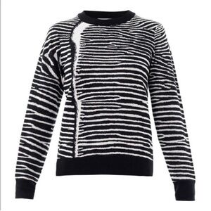 A.L.C. Cayero Zebra Print Wool Sweater Crew Neck Black Gray LARGE